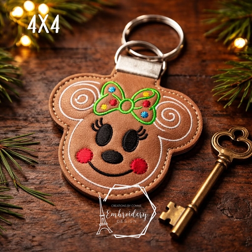 Mrs Mouse Gingerbread Long Key Fob Embroidery Design - 4x4
